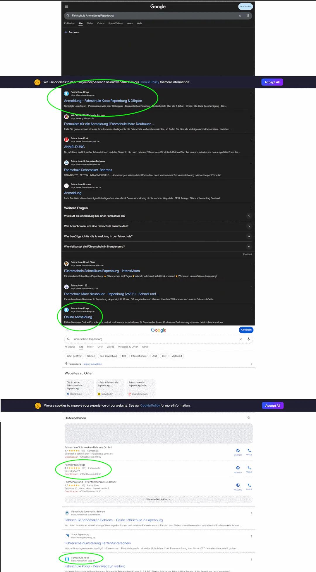 SERP Snapshot - Führerschein Papenburg