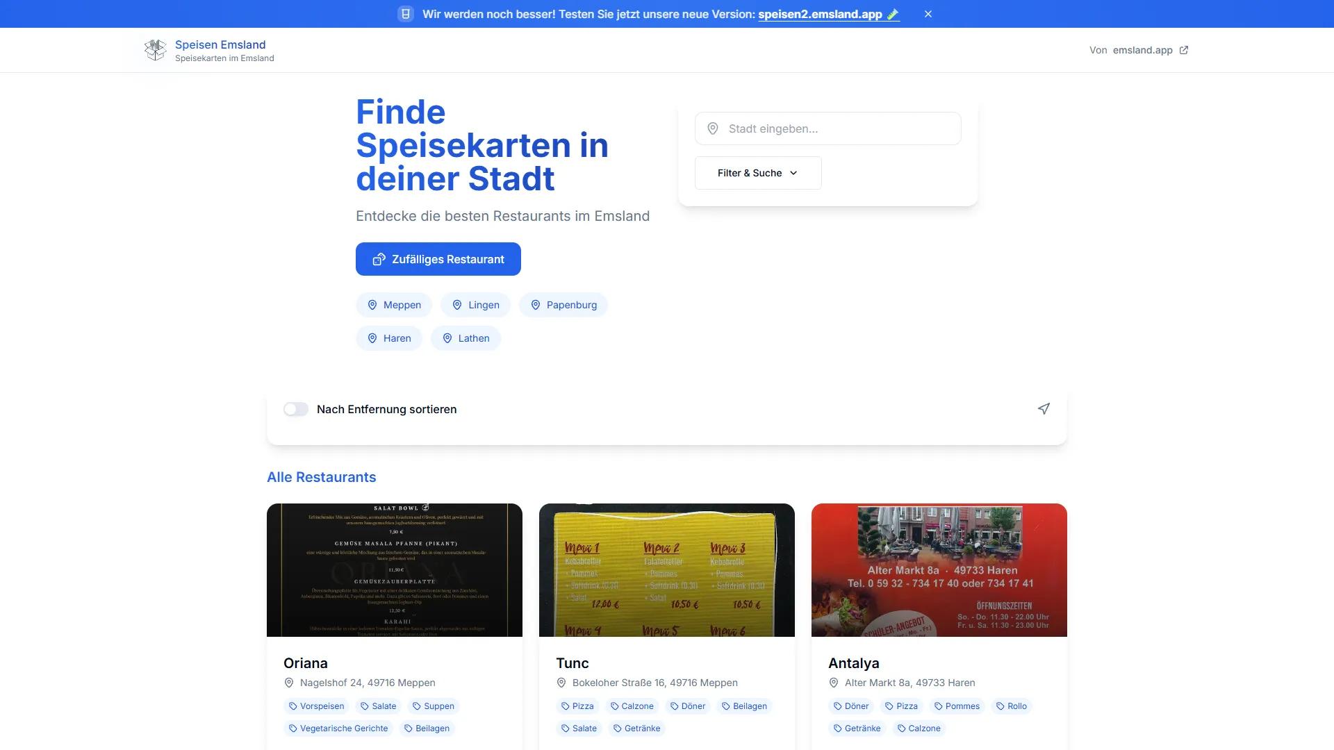 Digitale Speisekarte